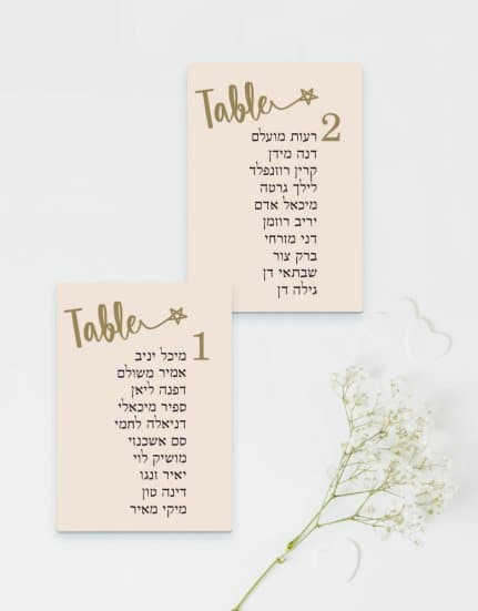 כרטיסי הושבה עם מספרי שולחנות
